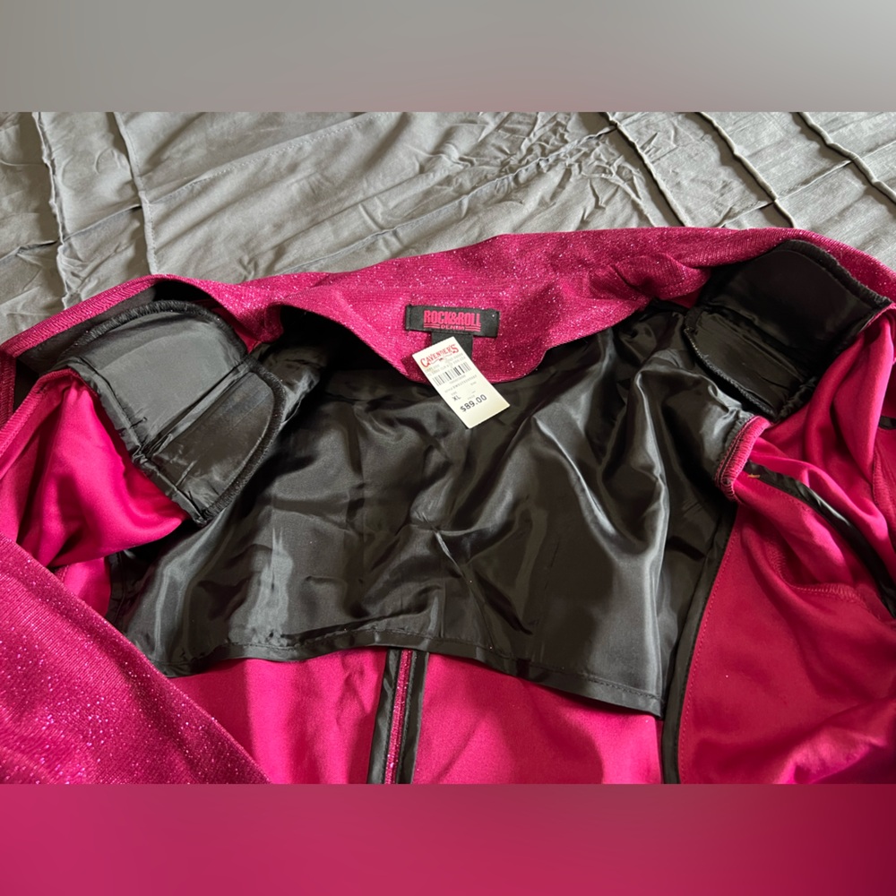 NWT Rock & Roll Denim Woman’s Lightweight Hot Pink Glitter Blazer Size XL - Picture 10 of 13